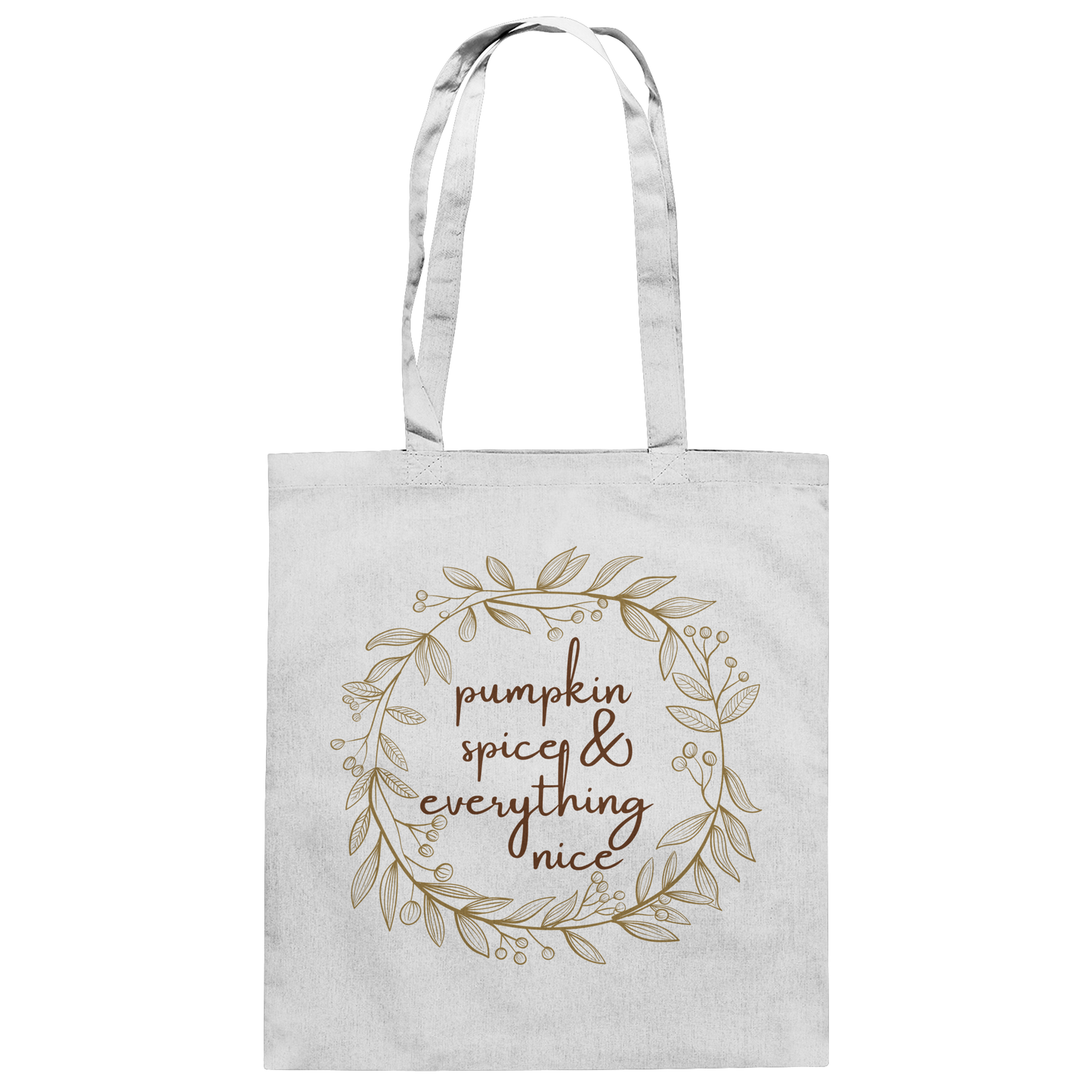 weißer Jutebeutel von "Sag´s auf Stoff" mit Herbstrankenund der Aufschrift "pumkin spice &everything nice"