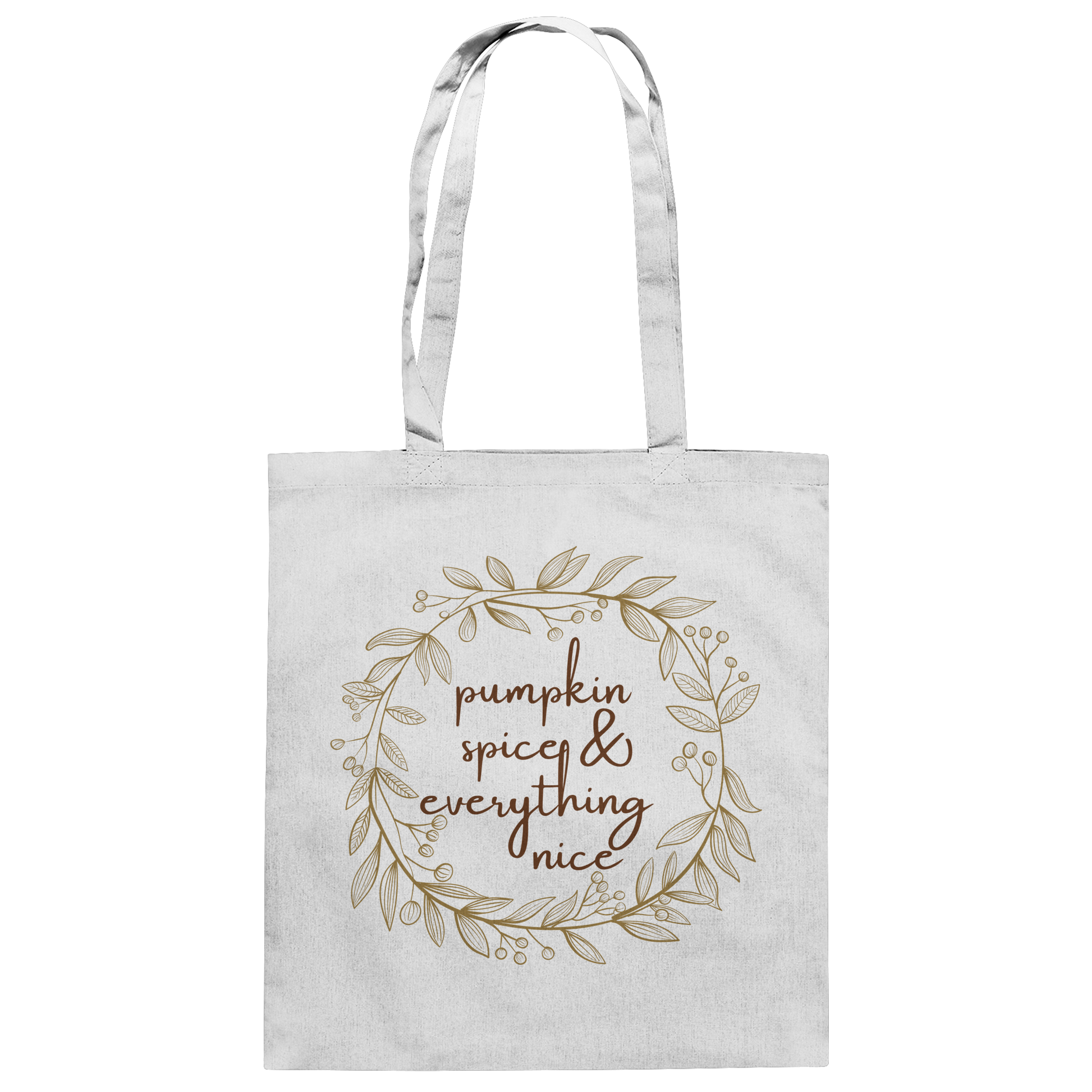 weißer Jutebeutel von "Sag´s auf Stoff" mit Herbstrankenund der Aufschrift "pumkin spice &everything nice"