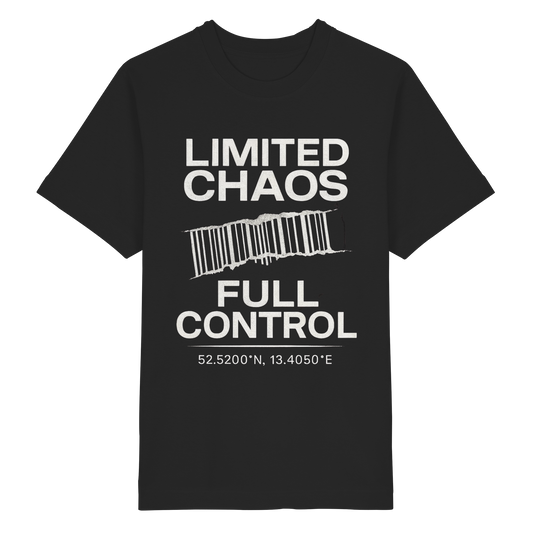 Schwarzes heavy oversized Shirt mit Schriftzug "Limited Chaos - Full  Control" .